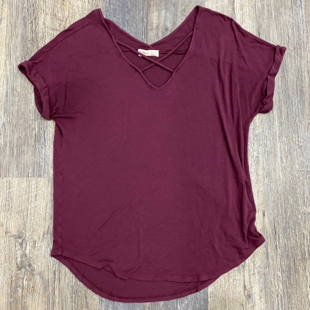 Pink Rose Magenta v neck cross top